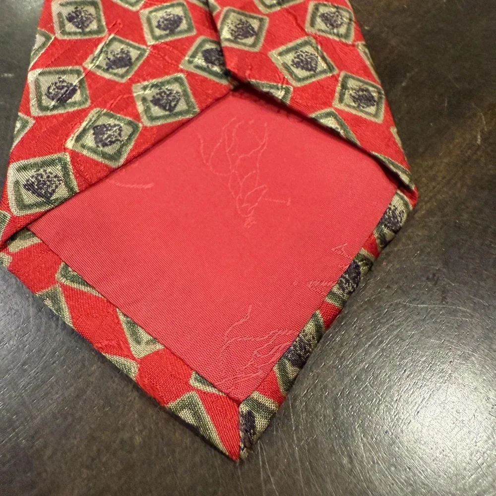 Brioni Tie Mens Red Silk Made In Italy Geometric Square Pattern Necktie Designer